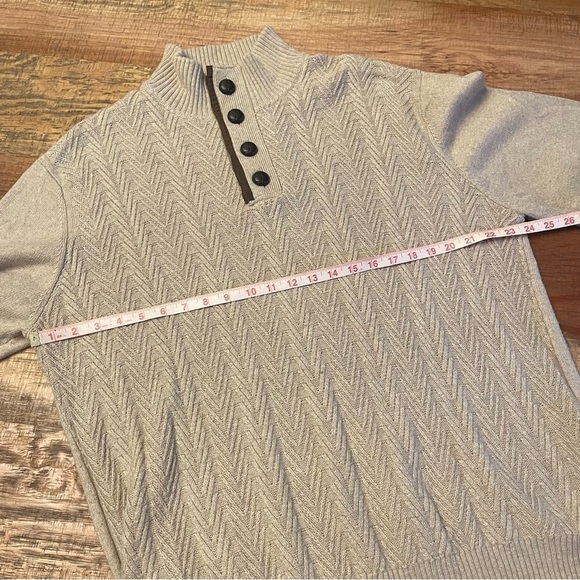HAGGAR Herringbone Button Mock Neck Sweater size XL academia grandpa core - Picture 4 of 7